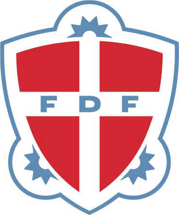 FDF logo, Våbenskjold med Dannebrog og med FDF stående i midten af korset